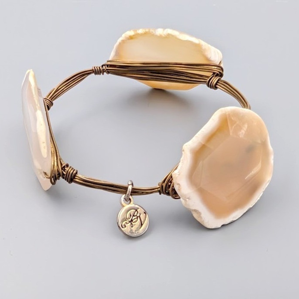 Bourbon and Boweties Wire Wrapped Bangle Bracelet Crystal Slice Stone Size 7